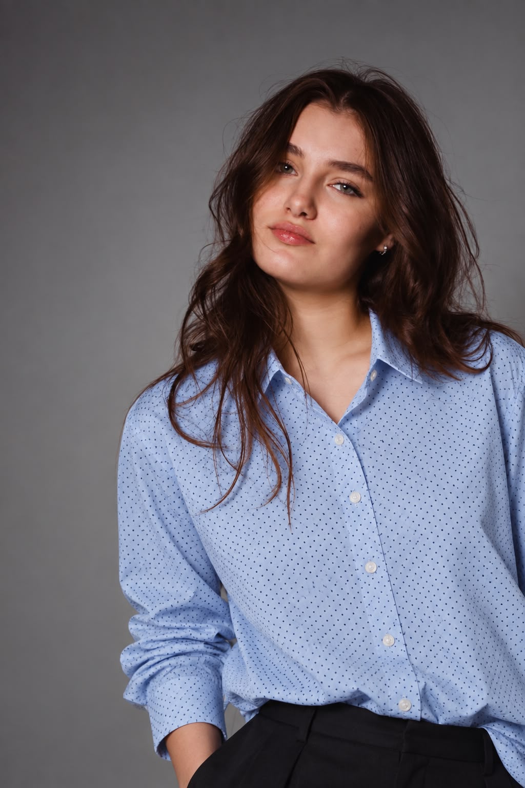 Sky Blue Micro Print Formal Shirt for Women