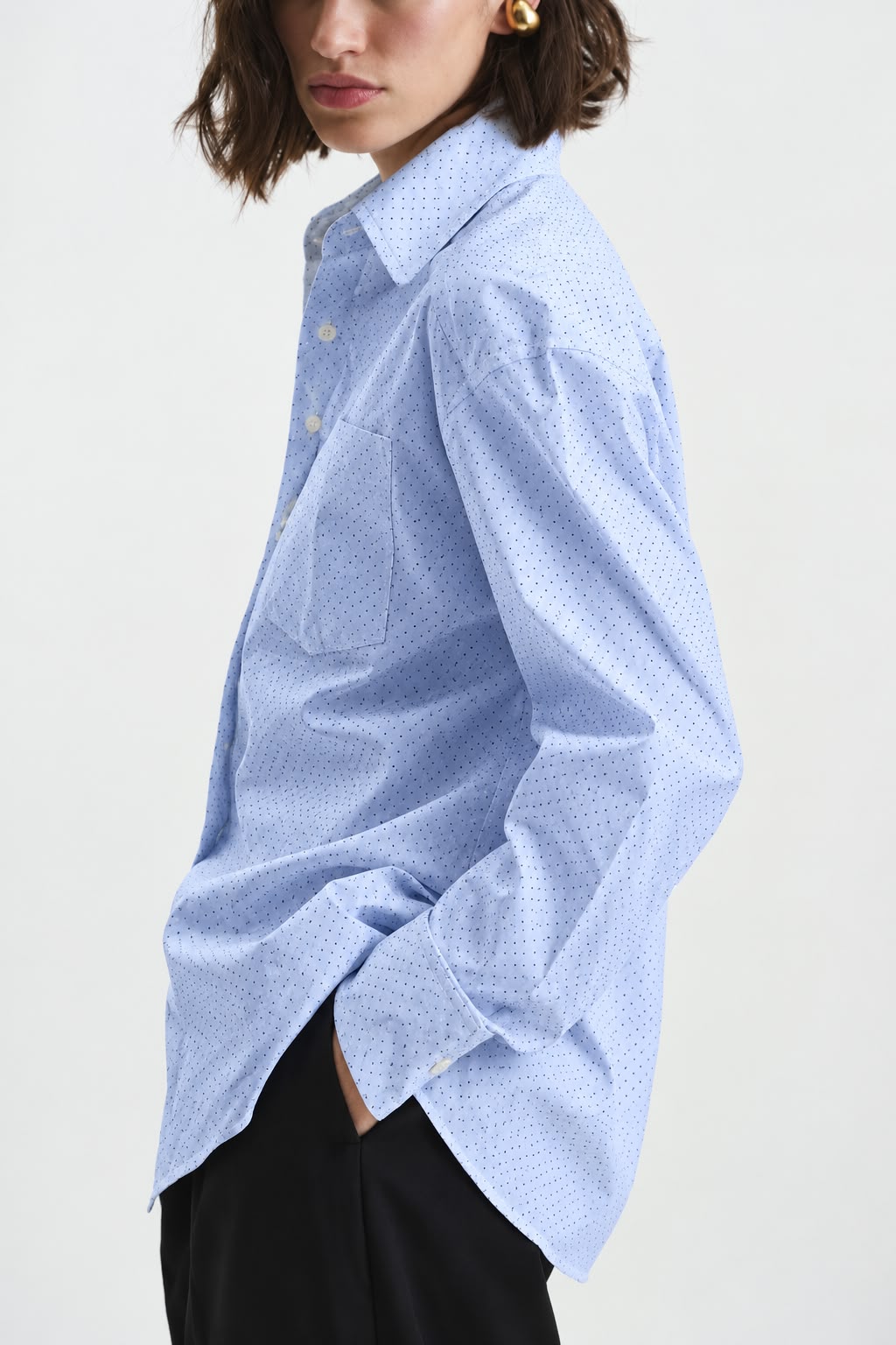 Sky Blue Micro Print Formal Shirt for Women