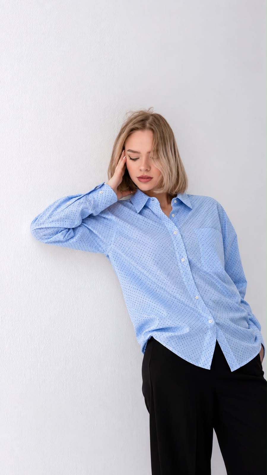 Sky Blue Micro Print Formal Shirt for Women